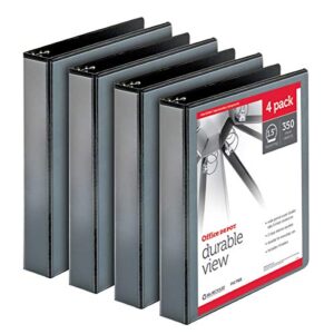 Office Depot® Brand Durable View 3-Ring Binder, 1 1/2" Round Rings, 49% Recycled, Black, Pack Of 4