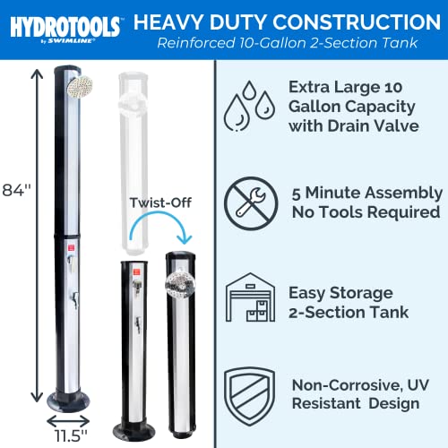 Swimline HYDROTOOLS 2 Section Niagara Rainfall Solar Shower 7 Feet | Adjustable Head & Foot Tap Spigot | 10 Gal Capacity Up to 140 Degrees | Environmentally Friendly | Outdoor Backyard Poolside Spa