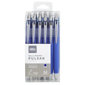 office depot pulsar advanced ink ballpoint pens, conical/medium point, 0.8 mm, blue barrels, blue ink, pack of 12
