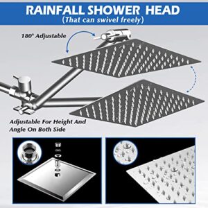 Shower Head,8”Rain Shower Head with Handheld Spray Combo with ON/OFF Pause Switch and 11'' Angle Adjustable Extension Arm/Flow Regulator,Shower Heads High Pressure Easy to Clean Bathtub,Chrome