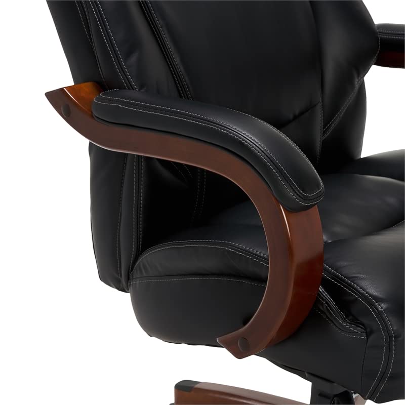 La-Z-Boy Delano Big & Tall Executive Office Chair | High Back Ergonomic Lumbar Support, Bonded Leather, Black with Mahogany Wood Finish | 45833A