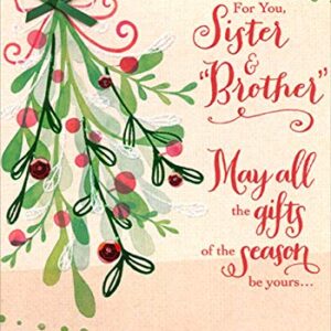 Designer Greetings Holly, Green Ribbon, Red Sequins, 3D Tip On Corners : May All The Gifts Keepsake Handcrafted Christmas Card for Sister and Brother-in-Law