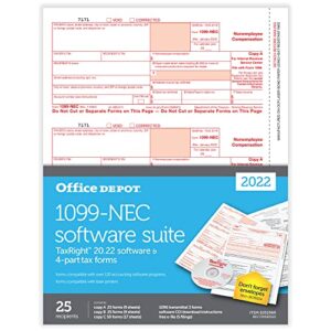 office depot® brand 1099-nec laser tax forms with software, 4-part, 3-up, 8-1/2″ x 11″, pack of 25 form sets