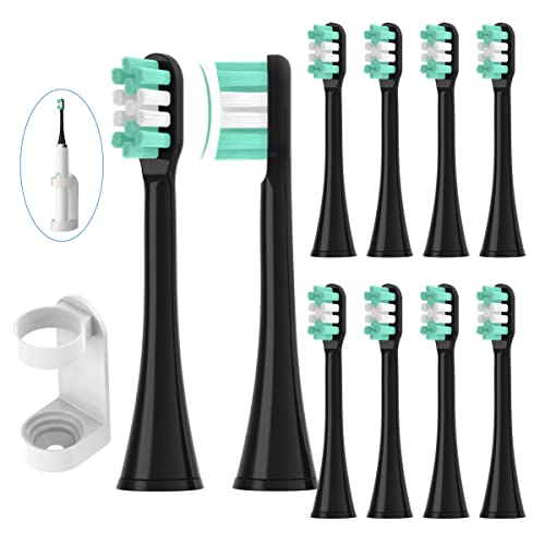 YMPBO Toothbrush Heads Compatible with AquaSonic Black Series,[10Pcs Electric Brush Heads Refill+Free Universal Stand Holder]for Vibe Series/Black Series pro/Duo Series Pro Soft Dupont Bristles,Black