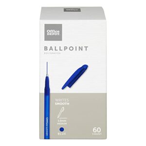 office depot® brand ballpoint stick pens, medium point, 1.0 mm, blue barrel, blue ink, pack of 60 pens