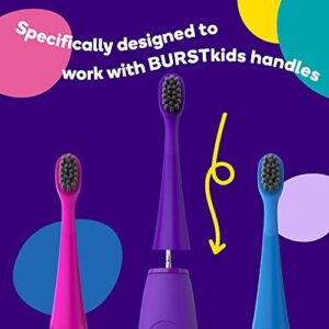 BURSTkids Electric Toothbrush Replacement Heads - Charcoal-Infused, Soft Bristles for Deep Clean, Stain Removal, Healthy Smile and Fresh Breath, 3PK, Purple