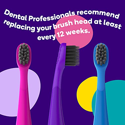 BURSTkids Electric Toothbrush Replacement Heads - Charcoal-Infused, Soft Bristles for Deep Clean, Stain Removal, Healthy Smile and Fresh Breath, 3PK, Purple