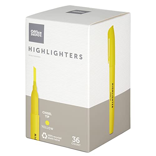 Office Depot® Brand 100% Recycled Pen-Style Highlighters, Chisel Tip, Fluorescent Yellow, Pack Of 36