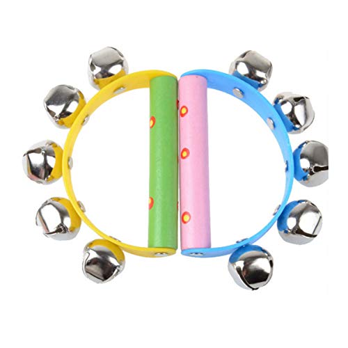 4 Pcs Vivid Color Rainbow Handle Wooden Bells Jingle Stick Shaker Rattle 5/10 Jingle Bells Baby Kids Children Musical Toys