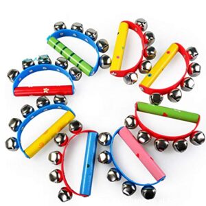 4 Pcs Vivid Color Rainbow Handle Wooden Bells Jingle Stick Shaker Rattle 5/10 Jingle Bells Baby Kids Children Musical Toys