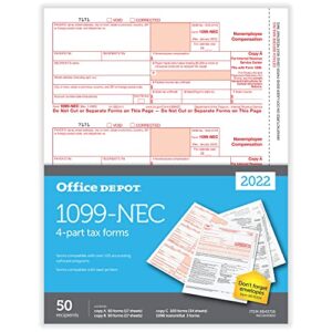 office depot® brand 1099-nec laser tax forms, 4-part, 3-up, 8-1/2″ x 11″, pack of 50 form sets