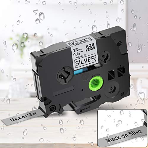 GREENCYCLE 2 Pack Replacement AZE Tapes 12mm 0.47 Inch 1/2" Black on Silver Laminated Label Tape TZe-931 TZe931 TZ931 TZ-931 Compatible for Brother Cube PTD210 PTD600 PTH110 PT1230 Label Maker