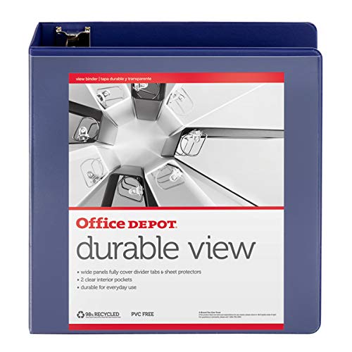 Office Depot® Brand Durable D-Ring View Binder, 3" Rings, 60% Recycled, Blue