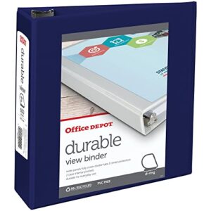 Office Depot® Brand Durable D-Ring View Binder, 3" Rings, 60% Recycled, Blue