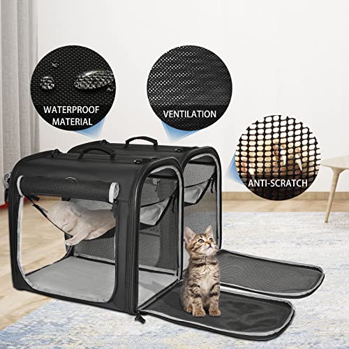 Wakytu Portable 2-in-1 Pet Carrier for Medium Dogs Large Cat Carrier for 2 Cats Travel Double Dog Crate Set with Portable Carry Bag/Hammocks/Mats/Tent Stakes/2 Pcs Pet Bowls for Outdoor Camping