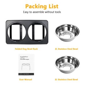 Toozey Elevated Dog Bowls 4 Adjustable Heights, Raised Dog Bowl for Large Medium Small Dogs and Pets, Dog Bowl Stand with 2 Stainless Steel Dog Food Bowls, 4 Heights-3.1", 8.6", 10.2", 11.8"(Black)