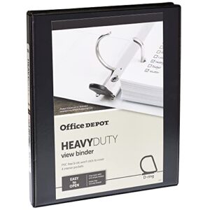 office depot® brand heavy-duty easy open® round-ring view binder, 1/2″ rings, 54% recycled, black