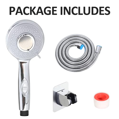 RV Shower Head with Hose and on off switch - High pressure shower head replacement for Bath room、RV、Motor home、Boat、Travel Trailer and Camper - with Stainless Steel 60'' Hose and bracket