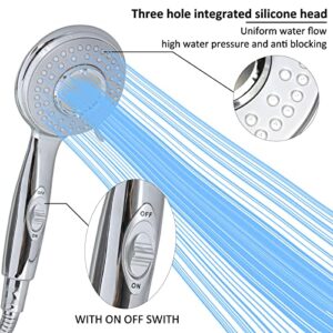 RV Shower Head with Hose and on off switch - High pressure shower head replacement for Bath room、RV、Motor home、Boat、Travel Trailer and Camper - with Stainless Steel 60'' Hose and bracket