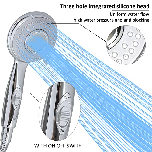 RV Shower Head with Hose and on off switch - High pressure shower head replacement for Bath room、RV、Motor home、Boat、Travel Trailer and Camper - with Stainless Steel 60'' Hose and bracket