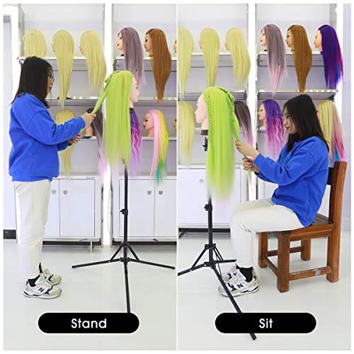 Mannequin Head Stand, Upgrade Foldable Wig Stand Tripod for Cosmetology Hairdressing Training, Metal Adjustable Wig Head Stand with Wig Caps, T-Pins, Comb, Hair Clips