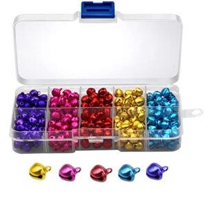 300 pcs jingle bells,0.3 inch craft bells colored christmas jingle bells small bell diy bells with storage box for christmas,party, festival decoration and home decoration (5 colors)