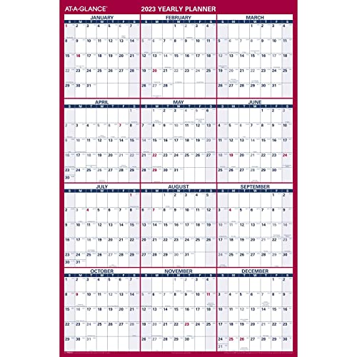 AT-A-GLANCE 2023 Erasable Calendar, Dry Erase Wall Planner, 48" x 32", Jumbo, Vertical/Horizontal, Reversible (PM32628)