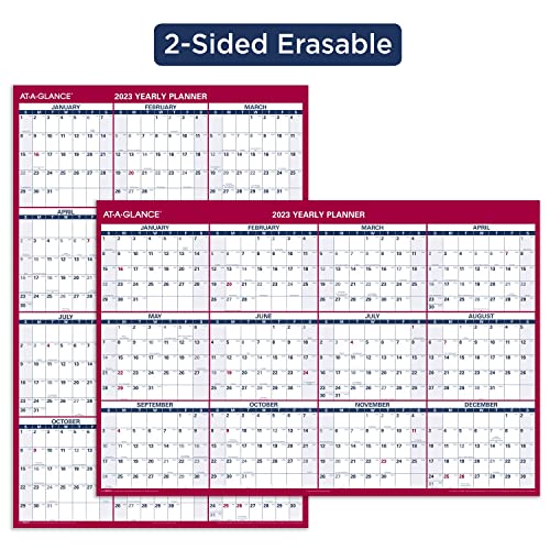 AT-A-GLANCE 2023 Erasable Calendar, Dry Erase Wall Planner, 48" x 32", Jumbo, Vertical/Horizontal, Reversible (PM32628)