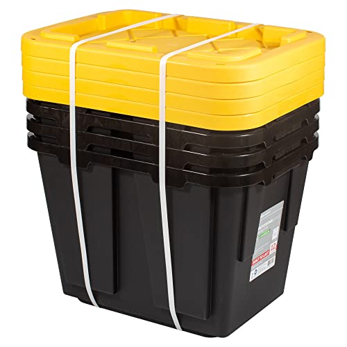 Office Depot® Brand by Greenmade® Professional Storage Totes, 12-Gallon, Black/Yellow, Pack Of 4 Totes