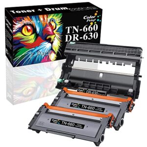colorprint compatible tn-660 toner cartridge dr-630 drum unit replacement for brother dr630 tn660 used for hl-l2380dw hl-l2300d hl-l2340dw mfc-l2680w mfc-l2740dw printer (2toners+1drum,total: 3-pack)