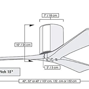 Matthews IR3H-WH-MWH-42 Irene Indoor/Outdoor Damp Rated 42" Flush Mount Ceiling Fan with Remote & Wall Control, 3 Matte White Solid Wood Blades, Gloss White