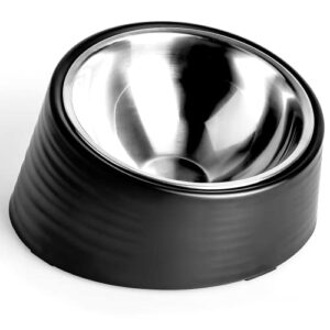 uppetly tilted angle stainless steel dog bowl, 15° slanted no spill non-skid cat food bowl, stress free food grade material feeder for pets puppy small medium dogs black