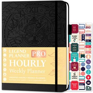 legend planner pro hourly schedule edition – undated deluxe weekly & daily organizer with time slots. time management appointment book journal for work & personal life, a4 size hardcover – black