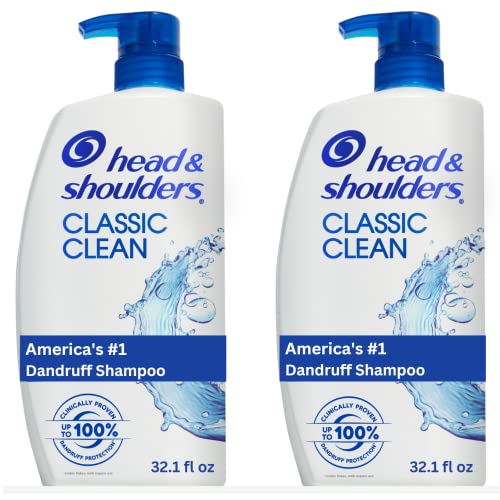 Head and Shoulders Shampoo, Anti Dandruff Treatment and Scalp Care, Classic Clean Scent, for All Hair Types including Color Treated, Curly or Textured Hair, 32.1 fl oz, Twin Pack