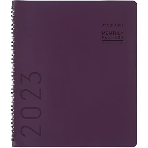 AT-A-GLANCE 2023 Monthly Planner, 9” x 11”, Large, Monthly Tabs, Pocket, Faux Leather, Contemporary, Merlot (70250X50)