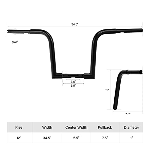 Green-L 12" Rise Frisco Ape Hanger Fat 1-1/4" Handlebar Bars Fit for Harley Sportster XL1200 XL883