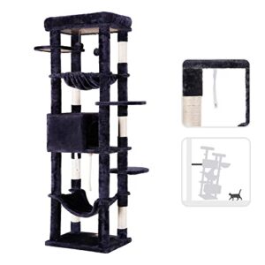 Heybly Cat Tree with Extra Large Platform, 69 inches XXL Large Cat Tower for Indoor Cats, Multi-Level Cat House with Padded Plush Perch, Cozy Basket and Scratching Posts, Smoky Gray HCT031G