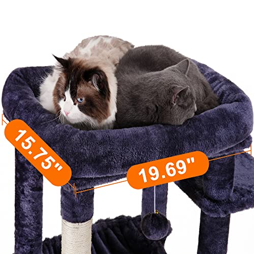 Heybly Cat Tree with Extra Large Platform, 69 inches XXL Large Cat Tower for Indoor Cats, Multi-Level Cat House with Padded Plush Perch, Cozy Basket and Scratching Posts, Smoky Gray HCT031G