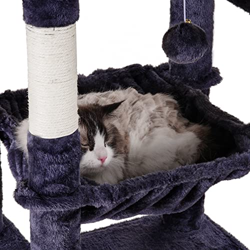 Heybly Cat Tree with Extra Large Platform, 69 inches XXL Large Cat Tower for Indoor Cats, Multi-Level Cat House with Padded Plush Perch, Cozy Basket and Scratching Posts, Smoky Gray HCT031G