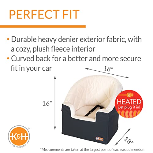 K&H Pet Product Bucket Booster Dog Car Seat with Dog Seat Belt for Car, Washable Small Dog Car Seat, Sturdy Dog Booster Seats for Small Dogs, Medium Dogs, Safety Leashes, Heated Small Charcoal/Cream