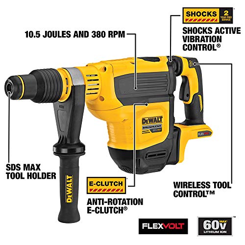 DEWALT FLEXVOLT 60V MAX* Rotary Hammer Drill, SDS Max, Brushless Combination, 1-3/4-Inch, Tool Only (DCH614B)