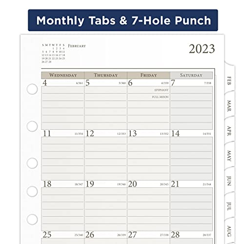 AT-A-GLANCE 2023 Daily Planner Refill, Hourly, 5-1/2" x 8-1/2", 12010 Day-Timer, Size 4, Desk Size, Two Pages Per Day, Loose Leaf, Monthly Tabs (481-225)