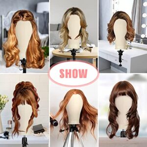 SZCY LLC 23 Inch Canvas Block Wig Head, Wig Stand Tripod with Head, Mannequin Head for Wigs, Manikin Canvas Head Block Set for Wigs Making Display with Wig Caps, T Pins C Pins Set Bristle Brush