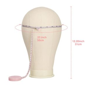 SZCY LLC 23 Inch Canvas Block Wig Head, Wig Stand Tripod with Head, Mannequin Head for Wigs, Manikin Canvas Head Block Set for Wigs Making Display with Wig Caps, T Pins C Pins Set Bristle Brush