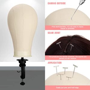 SZCY LLC 23 Inch Canvas Block Wig Head, Wig Stand Tripod with Head, Mannequin Head for Wigs, Manikin Canvas Head Block Set for Wigs Making Display with Wig Caps, T Pins C Pins Set Bristle Brush