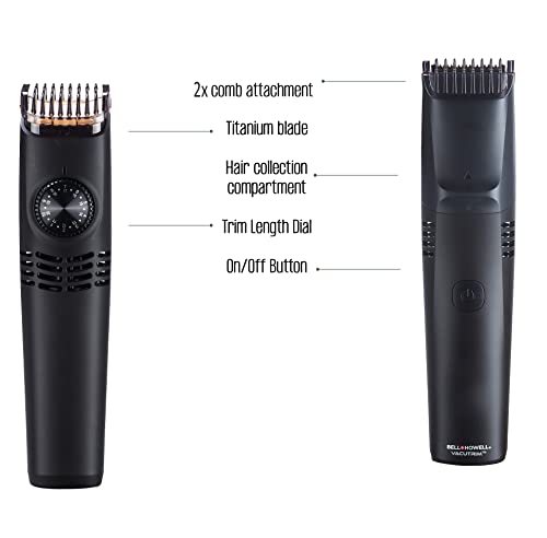 Bell+Howell Vacutrim Professional Vacuum Hair Trimmer with Powerful Suction Rechargeable Shaver for Mens Beard Mustache Sideburn Ultra Sharp Stainless Blade Cordless Hair Clipper As Seen On TV