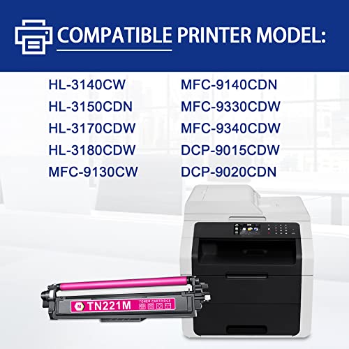 NUCALA Compatible TN-221M TN221M TN 221M TN221 TN-221 Toner Cartridge Replacement for Brother MFC-9140CDN DCP-9015CDW DCP-9020CDN MFC-9330CDW HL-3150CDN HL-3170CDW Printer (1-Pack, Magenta)
