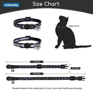 Nobleza Kitten Collar with Bell, 2 Pack Breakaway Cat Collars with Safe Quick Release Buckle, Paw Print & Strip Reflective Adjustable Soft Pet Collar for Small Medium Kitty Cats