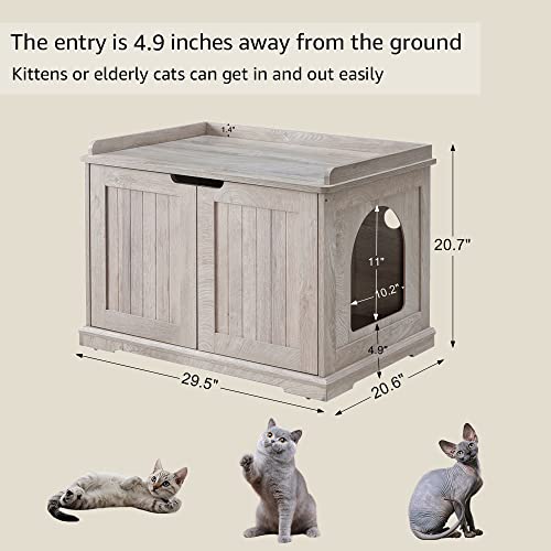 unipaws Designer Cat Washroom Storage Bench, Litter Box Cover, Sturdy Wooden Structure, Spacious Storage, Easy Assembly, Fit Most of Litter Box, Weathered Grey