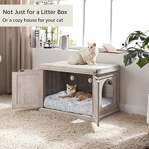 unipaws Designer Cat Washroom Storage Bench, Litter Box Cover, Sturdy Wooden Structure, Spacious Storage, Easy Assembly, Fit Most of Litter Box, Weathered Grey